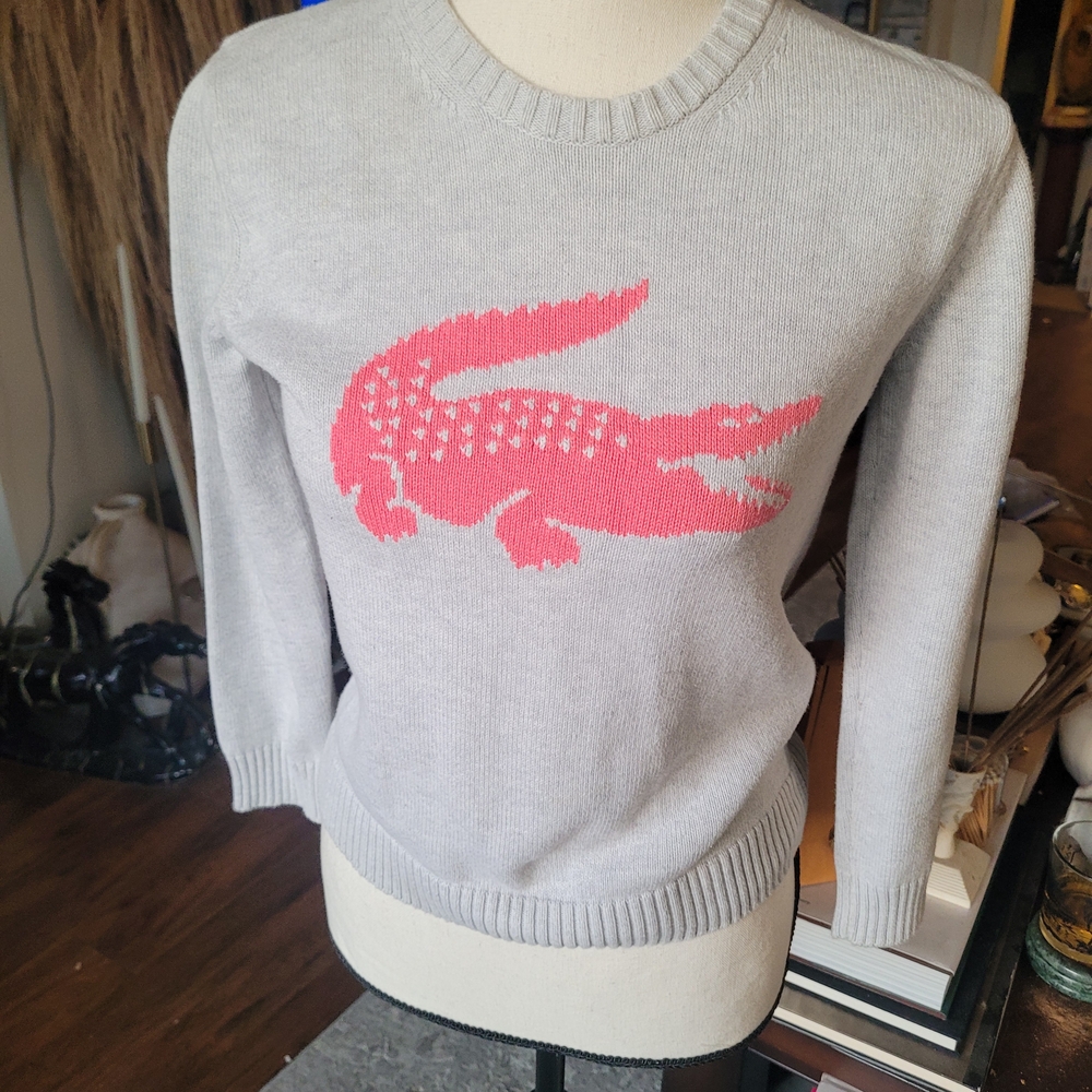 Lacoste Cream Knit with Green Logo